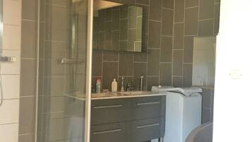 Hair dryer, towels, toilet paper