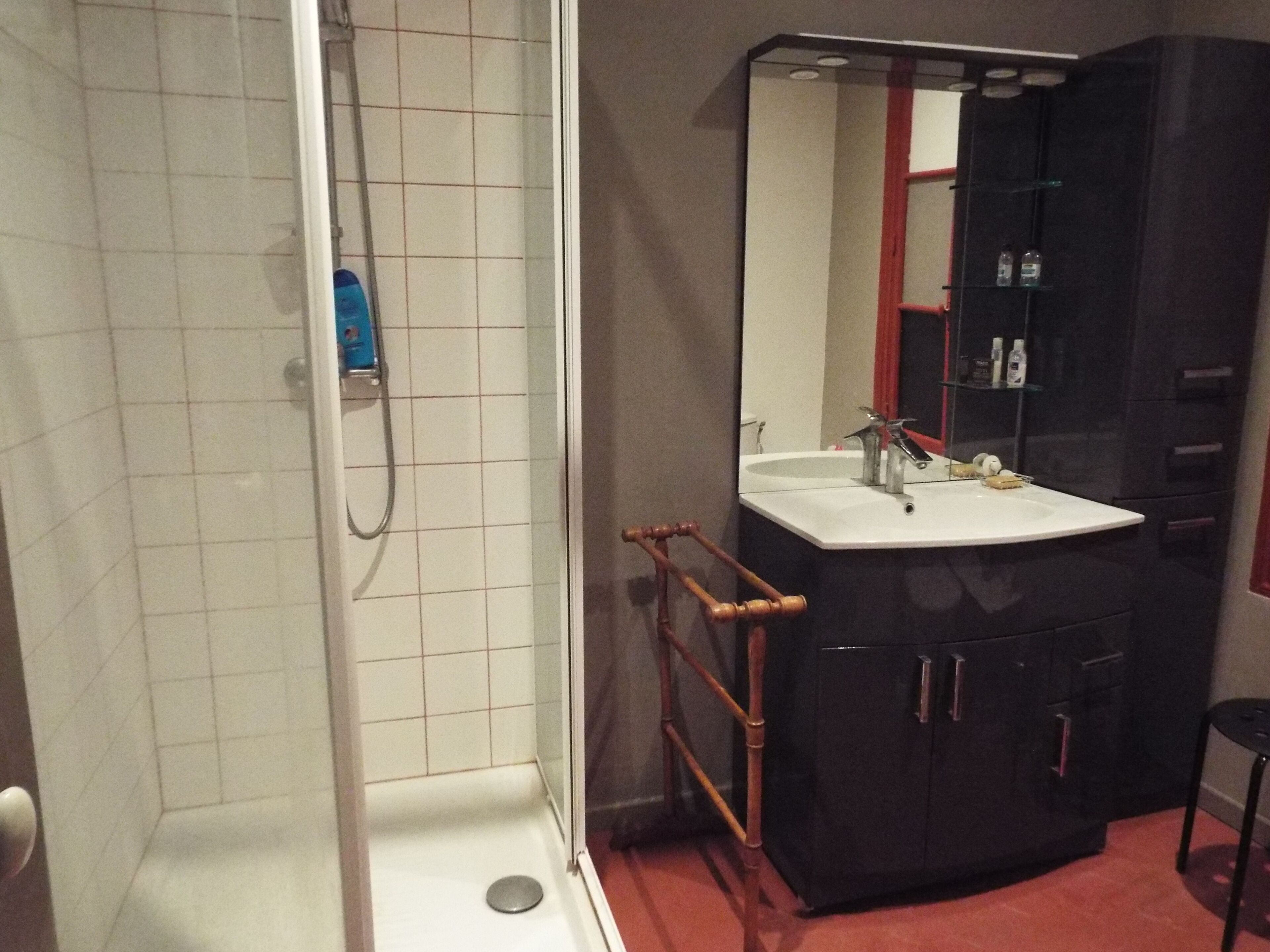 Douche, serviettes fournies, papier toilette