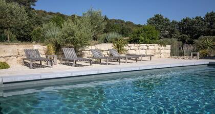 Sous la glycine de Costebelle sur un terrain arboré de 7500m2 piscine privée