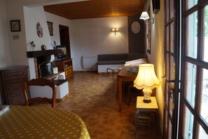 TV, DVD player, books