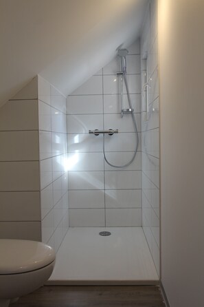 Dusche, Haartrockner, HandtĂŒcher, Seife