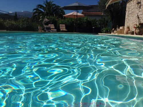 Large salted swimming pool heated from May to September for 4 people