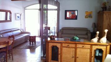 TV, DVD player, video library