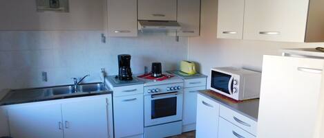 Fridge, microwave, oven, coffee/tea maker