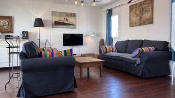 TV, books, video library, stereo