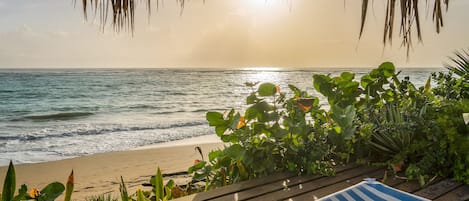 On the beach, beach towels