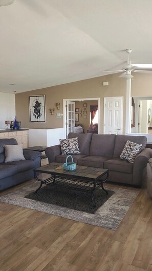 TV, caminetto, lettore DVD, libri