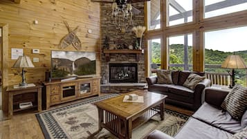 Smart TV, fireplace, video games, DVD player