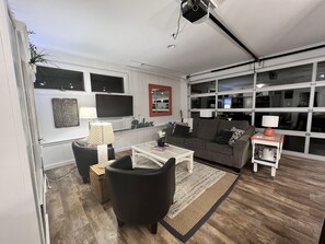 Smart TV, DVD player, books, video library