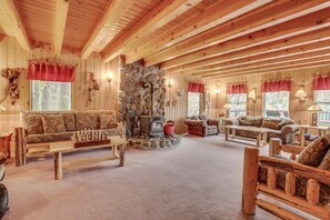 Smart TV, fireplace, video games, DVD player