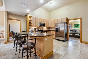 Fridge, microwave, oven, stovetop - Spacious Luxury Downtown Riverfront Loft Condo.  License #6027 (Estes Park)