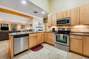 Fridge, microwave, oven, stovetop - Spacious Luxury Downtown Riverfront Loft Condo.  License #6027 (Estes Park)