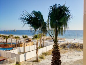 On the beach, sun loungers