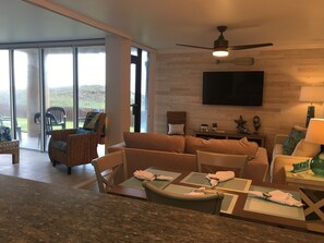 Smart TV, DVD player, books, video library