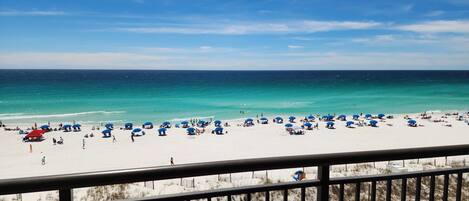 Accommodatie ligt op het strand, ligstoelen, strandlakens