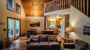 TV, fireplace, DVD player, foosball