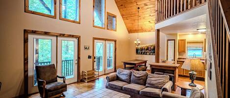 TV, fireplace, DVD player, foosball