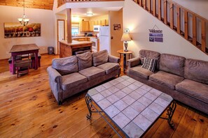 TV, fireplace, DVD player, foosball