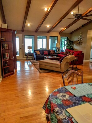 Smart TV, DVD player, books, video library