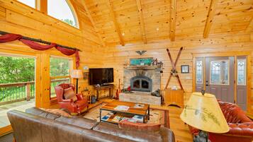 Smart TV, fireplace, DVD player, foosball