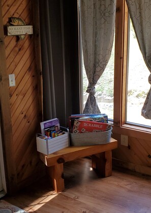 Interior - Rustic two-story cabin on creek with covered bridge and water wheel... (Murphy)