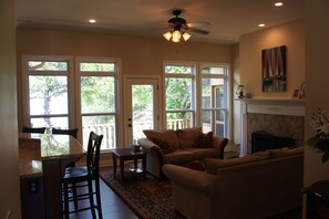 スマートテレビ、暖炉、DVD プレーヤー、書庫