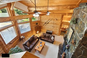 Smart TV, fireplace, DVD player, books