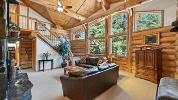 Smart TV, fireplace, DVD player, books