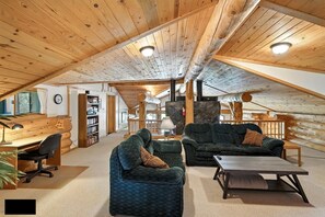 Smart TV, fireplace, DVD player, books