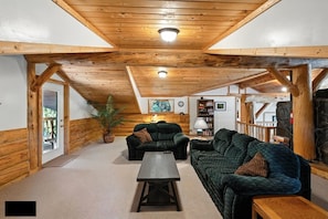 Smart TV, fireplace, DVD player, books