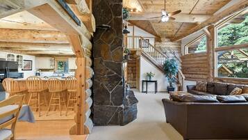 Smart TV, fireplace, DVD player, books