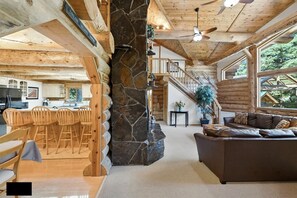 Smart TV, fireplace, DVD player, books