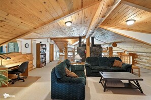 Smart TV, fireplace, DVD player, books