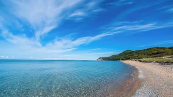 On the beach, beach towels
