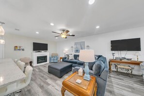 TV, fireplace, DVD player, stereo