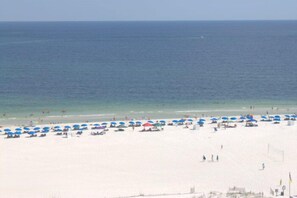 A beach with umbrellas and people. - Reduced Rates! Premium Beach Front Condo with Spectacular Views! (Orange Beach)