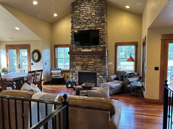 Smart TV, fireplace, video games, DVD player