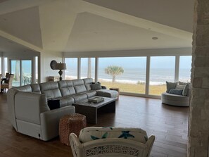 Smart TV, fireplace, books, music library