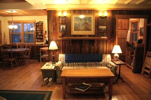 Fireplace, books