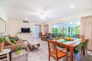 TV, DVD player, books