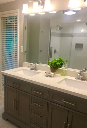 Shower, hair dryer, towels, soap - Waterfront Blue Ridge Cabin on Piney River, Wi-Fi, Fishing, Near Wintergreen (Roseland)