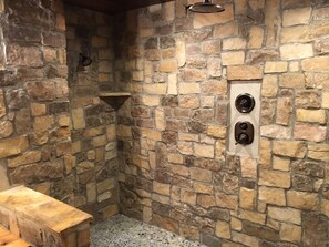 Combined shower/tub, hair dryer, towels