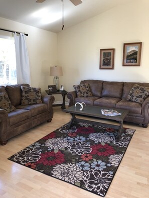 Älytelevisio, takka, DVD-soitin, kirjoja