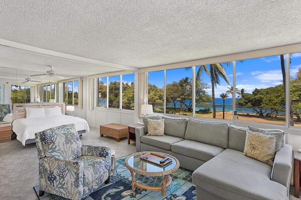 2 bedrooms, iron/ironing board, free WiFi, bed sheets - Haleakala Shores A-301 - Golden Sand Beaches, Ocean Views, Sleeps 6, Split AC! (Kihei)