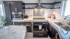 Fridge, oven, stovetop, coffee/tea maker
