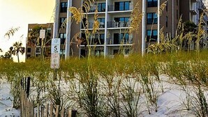 Un hotel de varios pisos llamado 'Emerald Isle' con un letrero que indica una calificación de 5 estrellas.