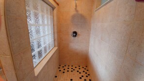 Shower, hair dryer, towels, soap - Private Guest Suite, "Hilltops II" (Salmon)