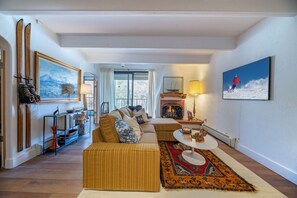 TV, fireplace, DVD player, books