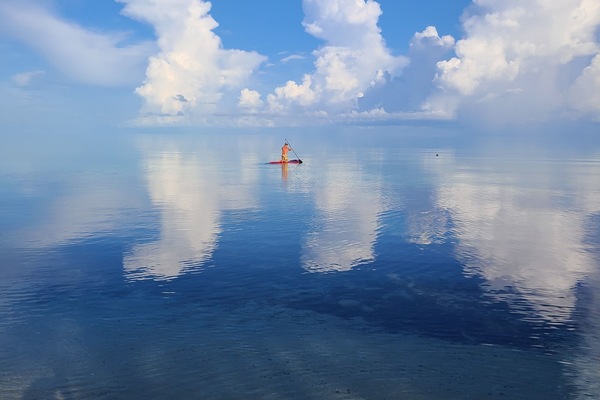 paddle boarding in the backyard