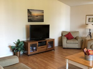 Een smart-tv, een dvd-speler, boeken en een filmbibliotheek